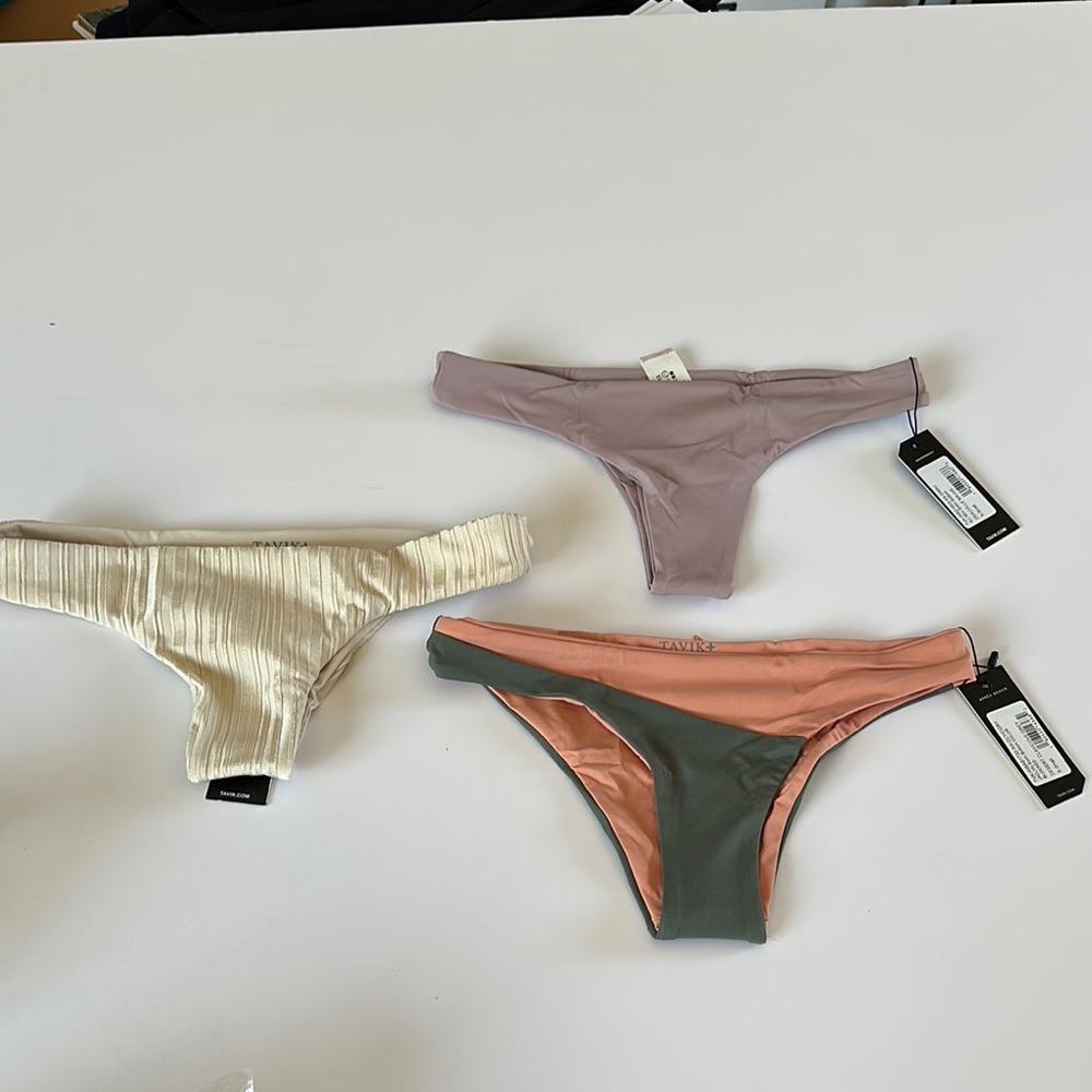Tavik 3 Bikini Bottoms in Cream, Mauve, and Olive